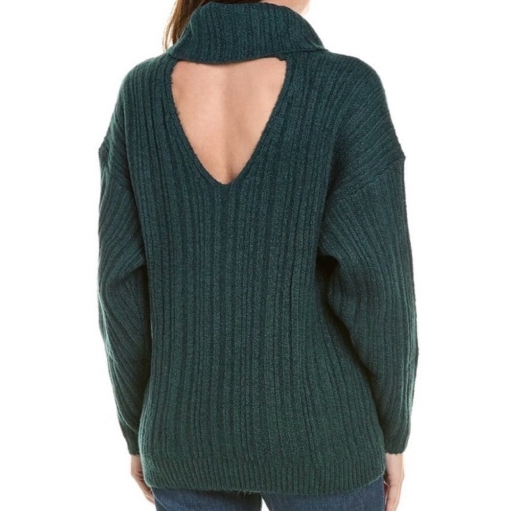 CAbi Tryst Open Back Turtleneck Sweater - Teal Shadow - Size Medium